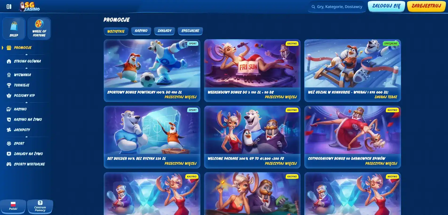 Polska sekcja promocji SGcasino z ofertami podanymi w PLN